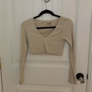Garage Cream Ribbed Long Sleeve Crop Top